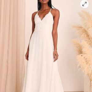 Lulu's Ivory Lace Bodice Strapless A-Line Gown